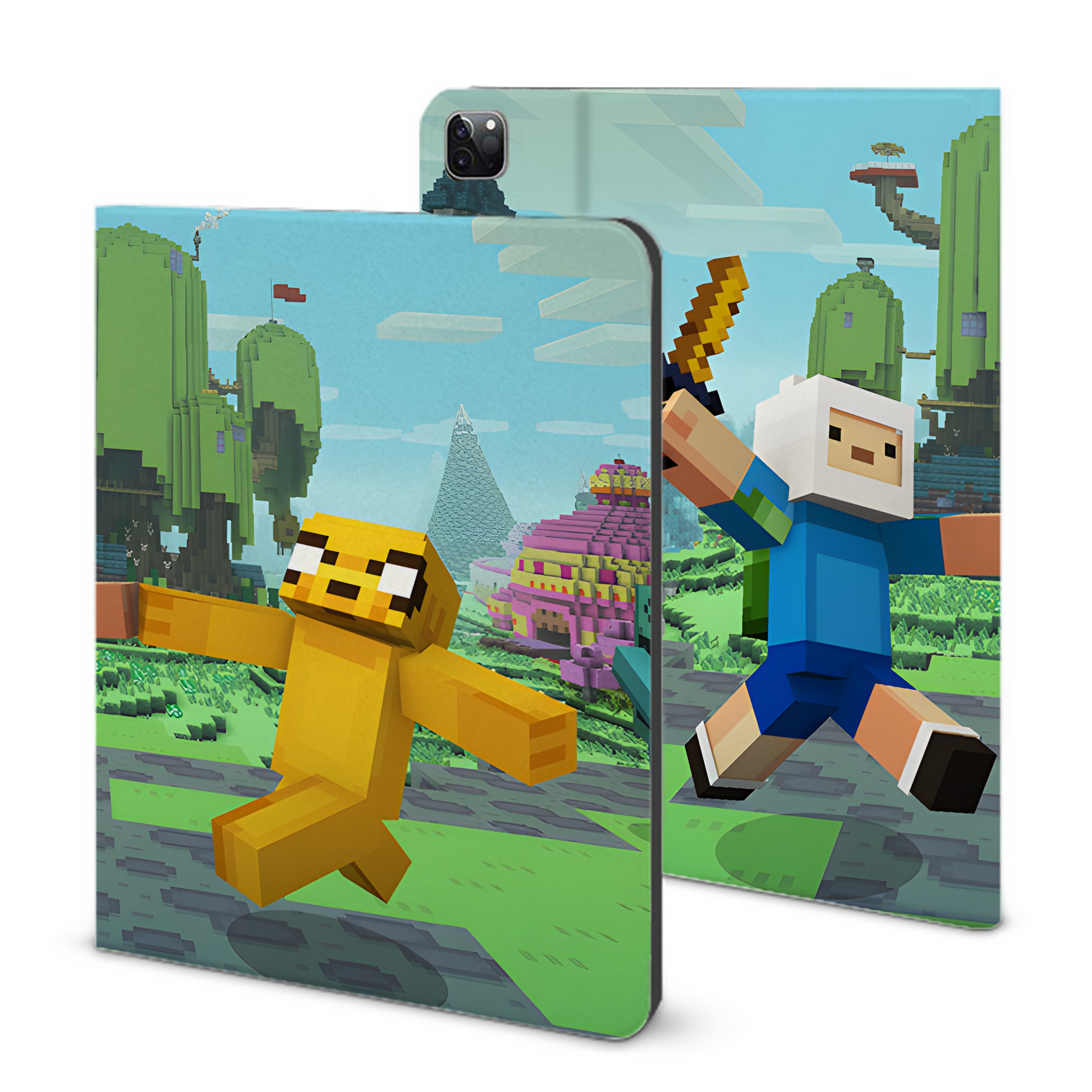（画像用） マインクラフト ブロックの世界 Minecraft MC Block world IPad ケース ブック型 PUレザー TPU 耐衝撃 軽量 薄型 ペン収納なし 全面保護 IPad 各モデル対応